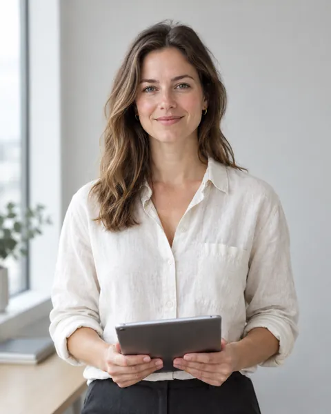 Business owner holding a tablet in a bright office