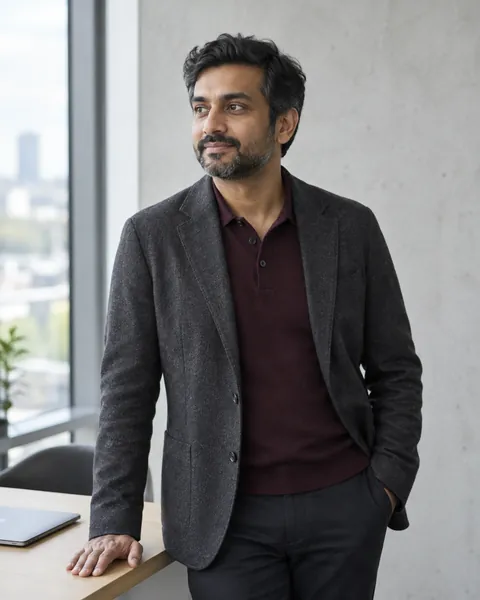 Business owner by an office window